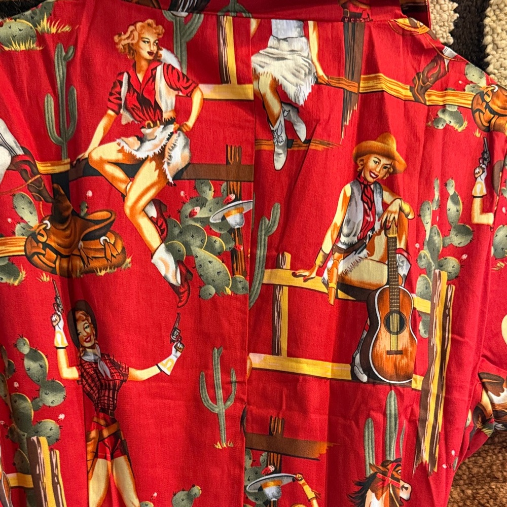 Retro Inspired Western Cowgirl Red Patterned Women's Dress 🌵 - Picture 6 of 7
